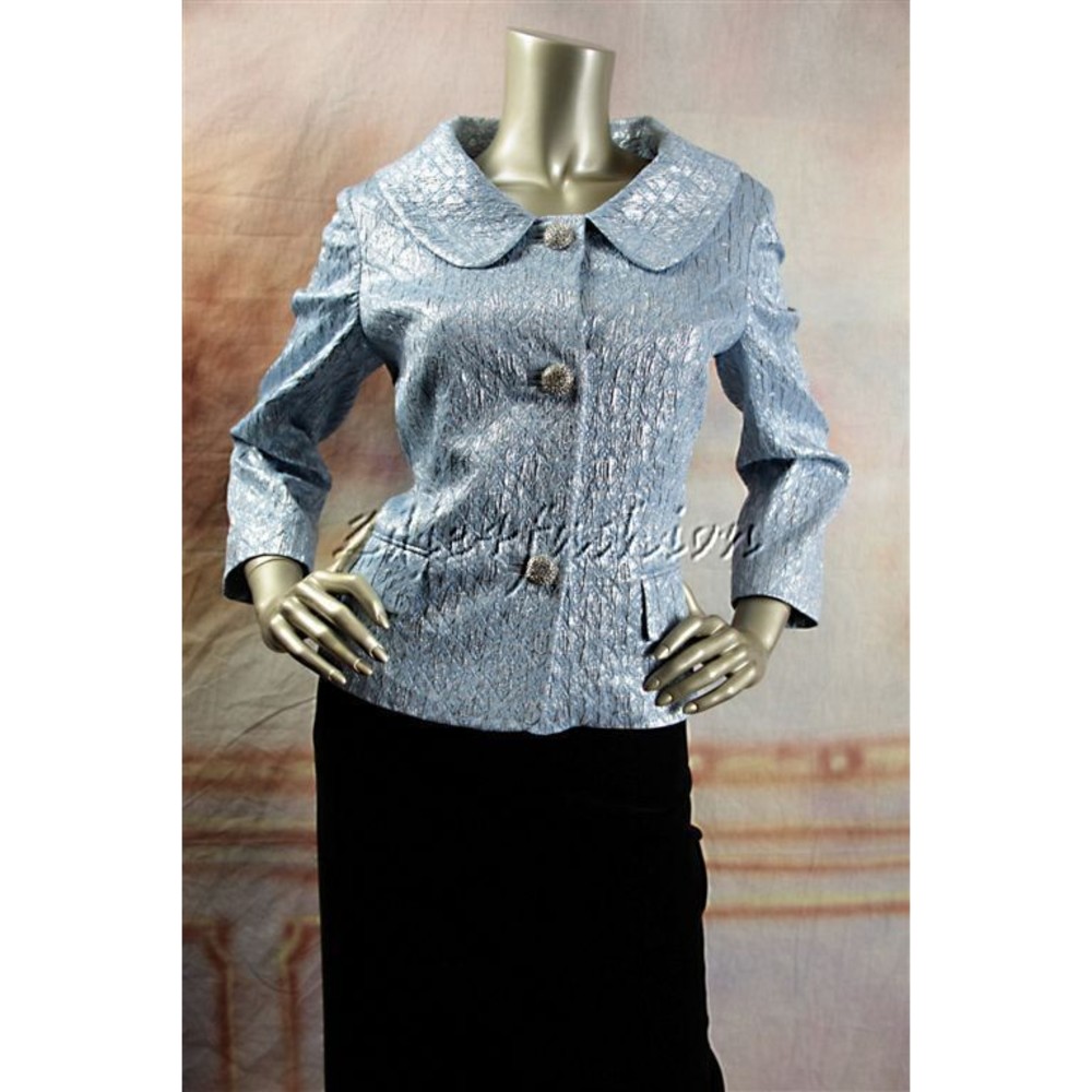 $1895 New MICHAEL KORS Silver Blue Jacquard Jackie O Jacket 4